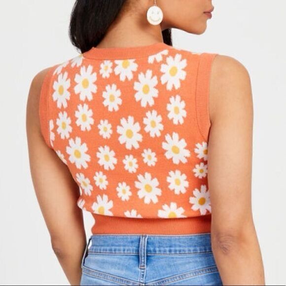 Altard State Orange Floral Sweater Vest Size Large - Picture 2 of 7